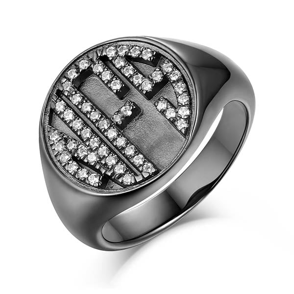 Personalized CZ Circle Monogram Ring Black plated Jewelry Treasures