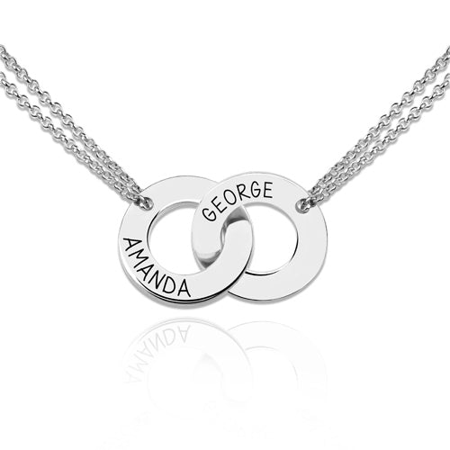 Engraved Interlocking Two Names Circle Necklace Sterling Silver Jewelry Treasures