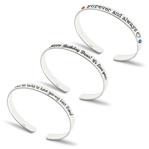 Personalized Engraved Bangle With Birthstones Silver Jewelry Treasures