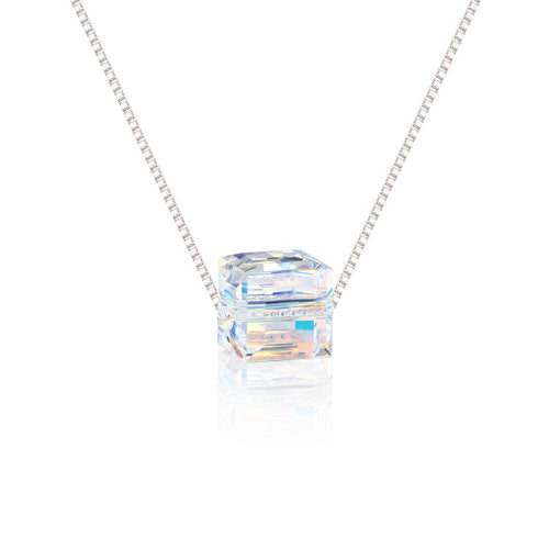 Swarovski Crystal Aurora Borealis Cube Necklace Jewelry Treasures