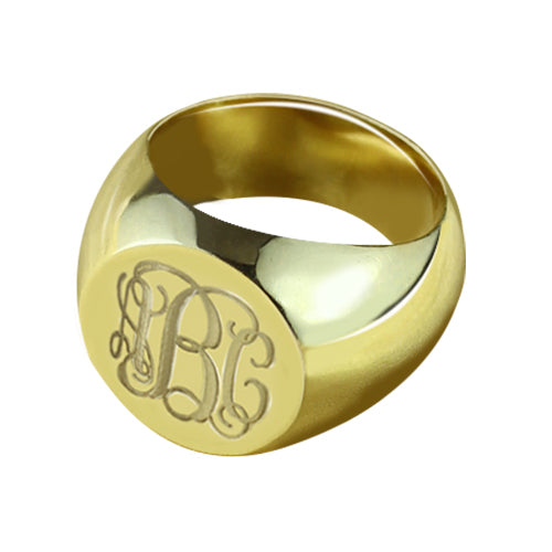 Engraved Circle Monogram Signet Ring 18K Gold Plated Jewelry Treasures