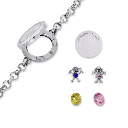 Kids Charm Floating Locket Birthstone Bracelet Stainless Steel Jewelry Treasures