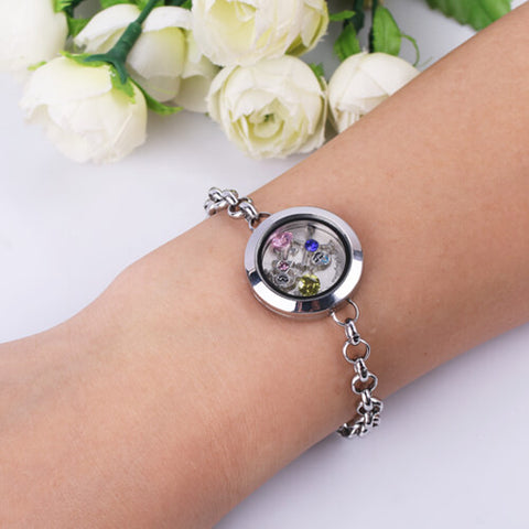 Kids Charm Floating Locket Birthstone Bracelet Stainless Steel Jewelry Treasures