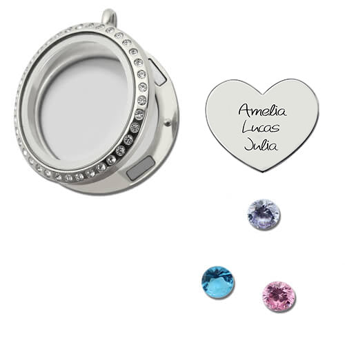 Engraved Love Floating Locket With Birthstone Jewelry Treasures