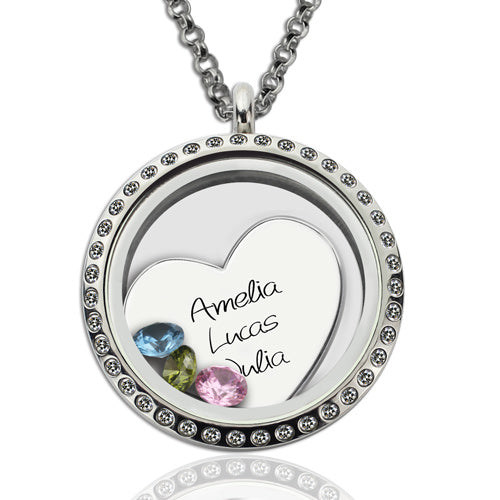 Engraved Love Floating Locket With Birthstone Jewelry Treasures