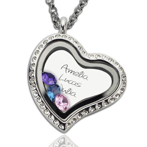 Engraved Love Floating Locket With Birthstone Jewelry Treasures