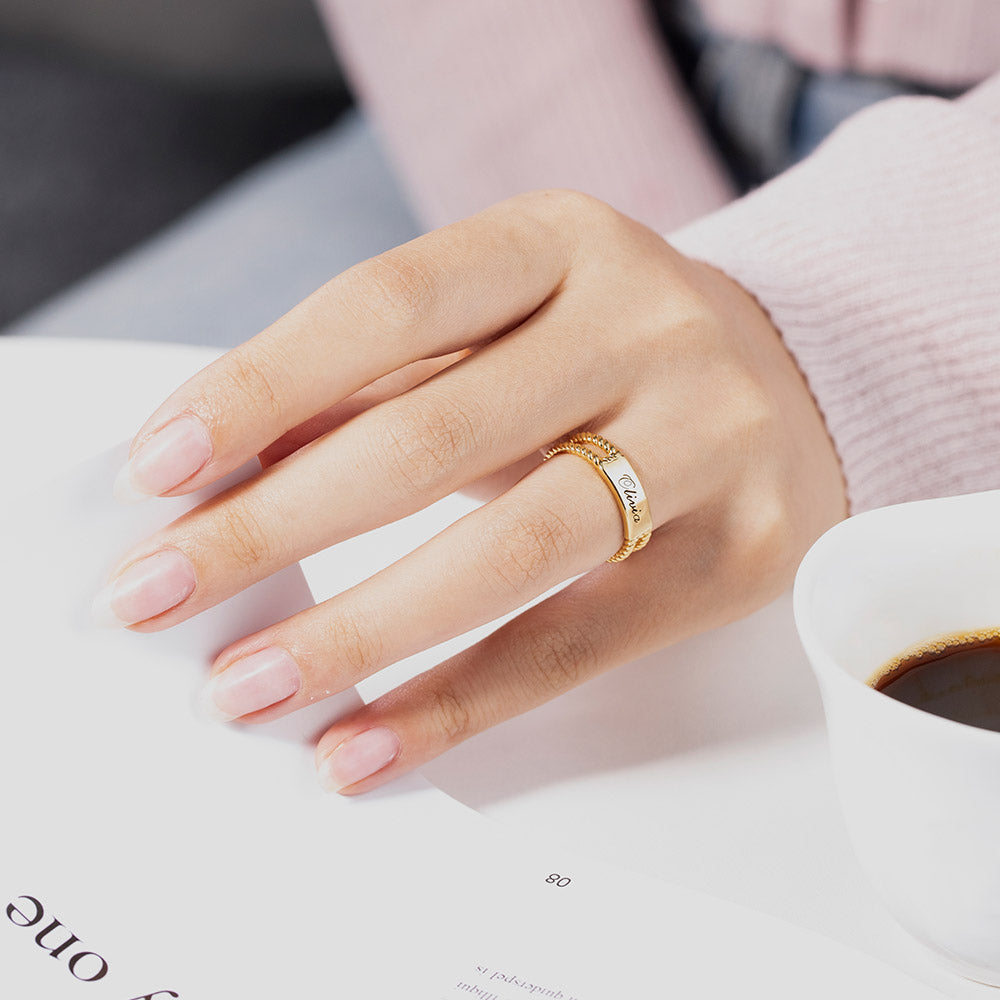 Personalized Twisted Rope Ring In Sterling Silver