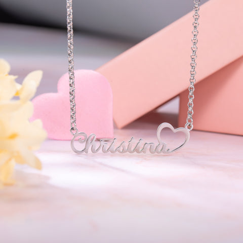 Personalized Name Necklace With Heart In Steel Jewelry Treasures