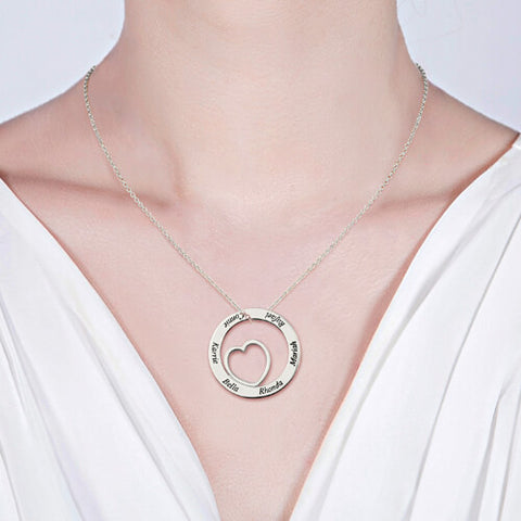 Engraved Heart Circle 6 Names Necklace Sterling Silver Jewelry Treasures