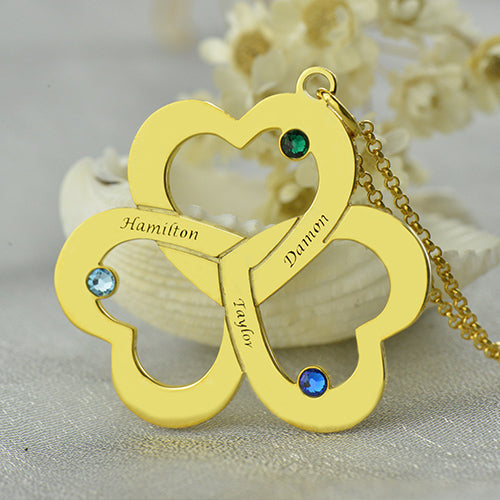 Birthstone Triple Heart 3 Names Necklace Jewelry Treasures