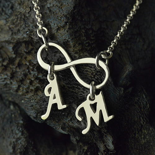 Personalized Infinity Necklace Double Initials Sterling Silver Jewelry Treasures