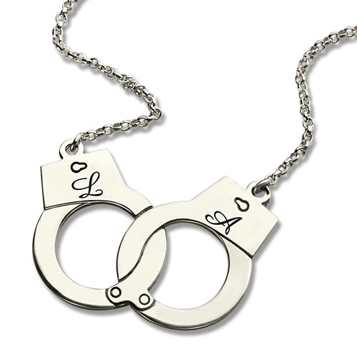 Initial Handcuff Necklace For Couple Sterling Silver Jewelry Treasures