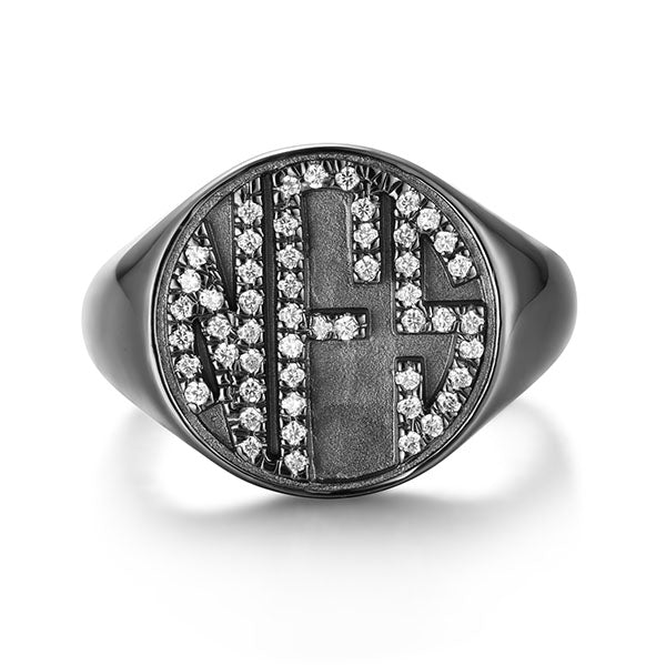 Personalized CZ Circle Monogram Ring Black plated Jewelry Treasures