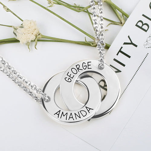 Engraved Interlocking Two Names Circle Necklace Sterling Silver Jewelry Treasures