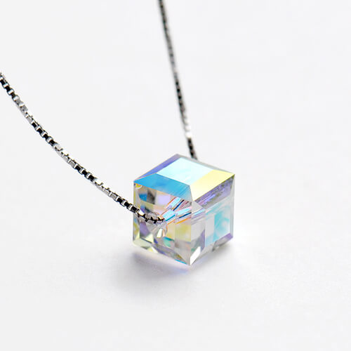 Swarovski Crystal Aurora Borealis Cube Necklace Jewelry Treasures