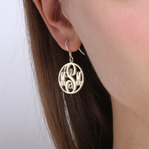 Personalized Circle Monogram Earrings In Sterling Silver