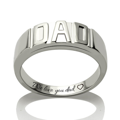 Personalized Men's DAD Ring Platinum Plated Silver