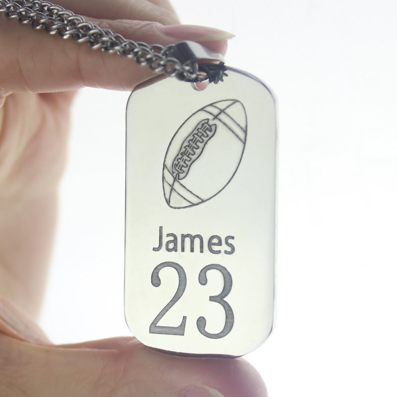 Titanium Steel Man's Dog Tag Rugby Name Necklace Jewelry Treasures