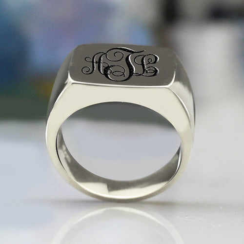 Personalized Signet Ring Sterling Silver with Monogram Jewelry Treasures