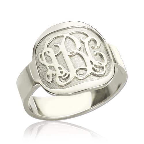 Fancy Script Men's Engraved Monogram Ring Sterling Silver Jewelry Treasures