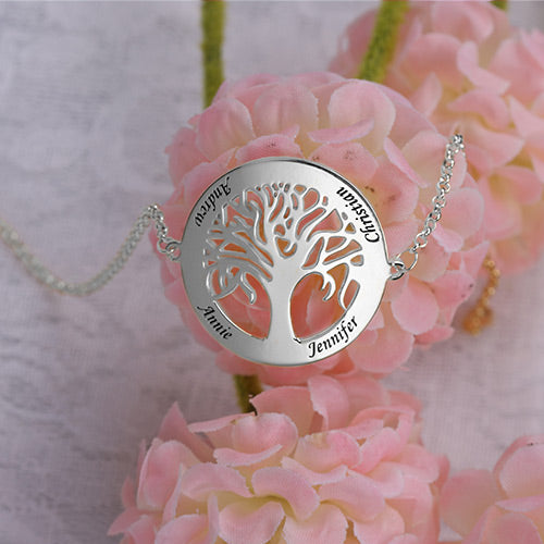 Personalized Engraved Family Tree Bracelet Sterling Silver Jewelry Treasures