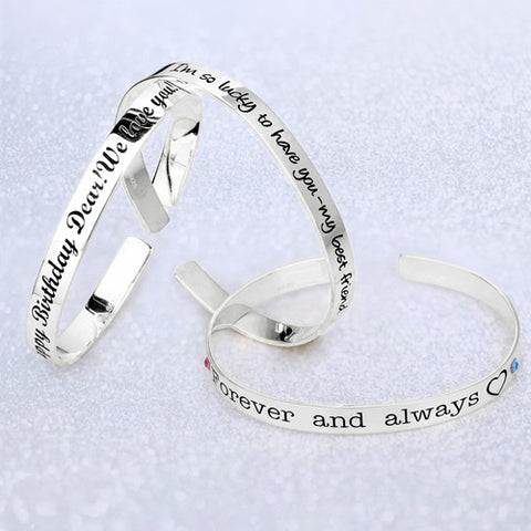 Personalized Engraved Bangle With Birthstones Silver Jewelry Treasures