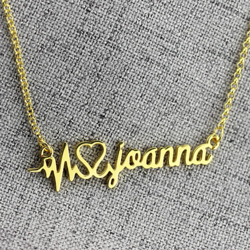 Personalized Heartbeat Name Necklace Gold Plated Silver Jewelry Treasures