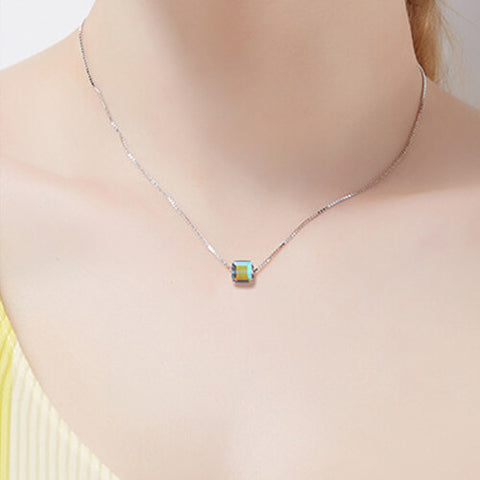 Swarovski Crystal Aurora Borealis Cube Necklace Jewelry Treasures