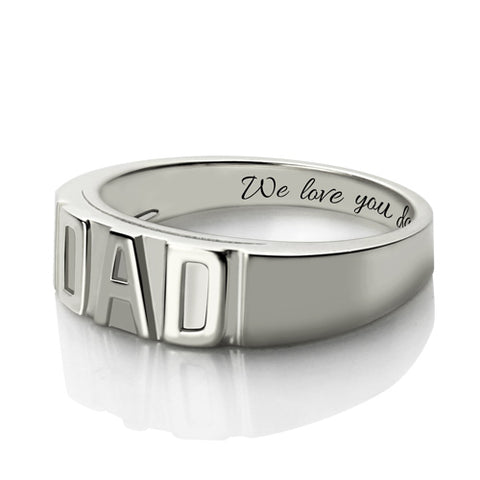 Personalized Men's DAD Ring Platinum Plated Silver