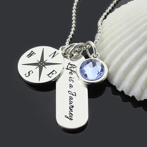 Engraved Compass Bar Necklace with Birthstone Graduation Jewelry Jewelry Treasures