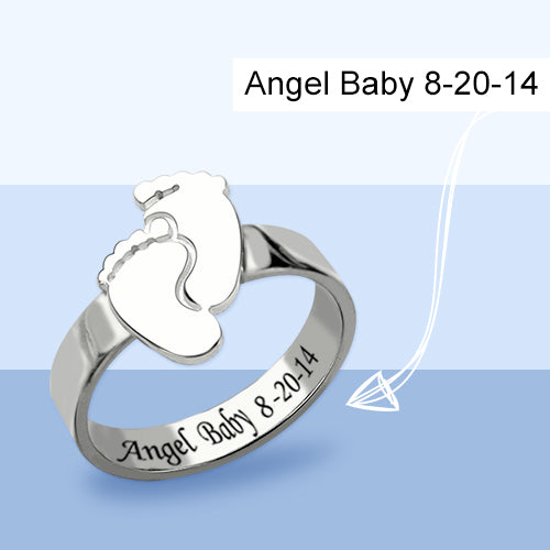 Engraved Baby Feet Ring For Mom Sterling Silver