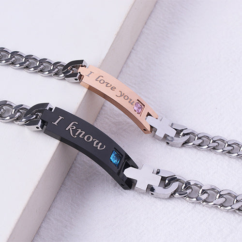 Engraved Cross Couple's Name Bracelet Stainless Steel Jewelry Treasures