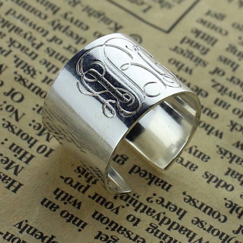 Personalized Monogram Cuff Ring Sterling Silver Jewelry Treasures