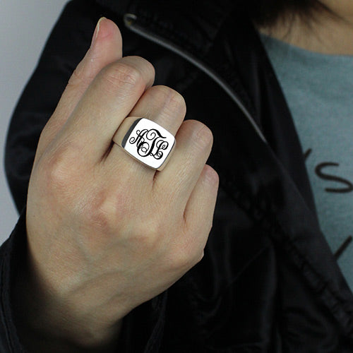 Personalized Signet Ring Sterling Silver with Monogram Jewelry Treasures