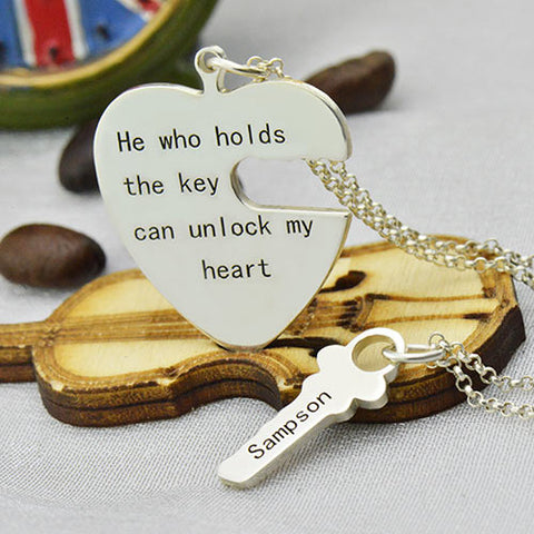 Key and Heart Necklaces Set For Couple Jewelry Treasures