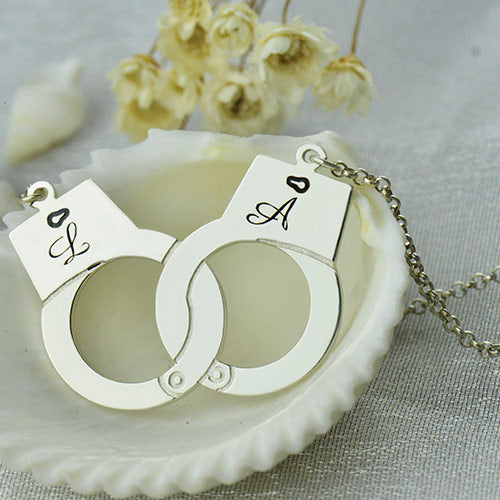 Initial Handcuff Necklace For Couple Sterling Silver Jewelry Treasures