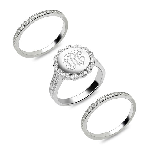 Stackable Monogram Silver Ring With Cubic Zirconia Jewelry Treasures