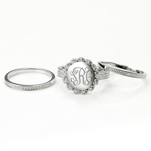 Stackable Monogram Silver Ring With Cubic Zirconia Jewelry Treasures