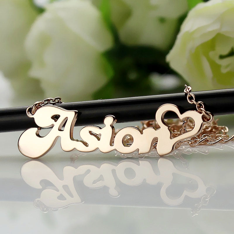 Personalized Name Necklace with Heart Rose Gold Jewelry Treasures