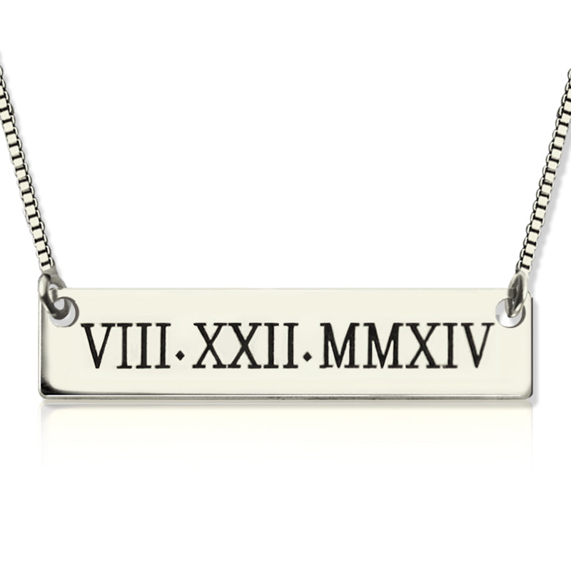 Custom Roman Numeral Bar Necklace Sterling Silver Jewelry Treasures