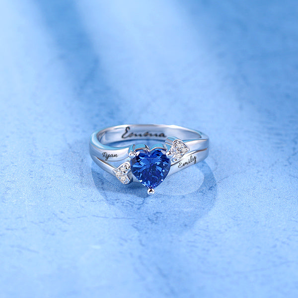 Engraved Heart Birthstone Ring