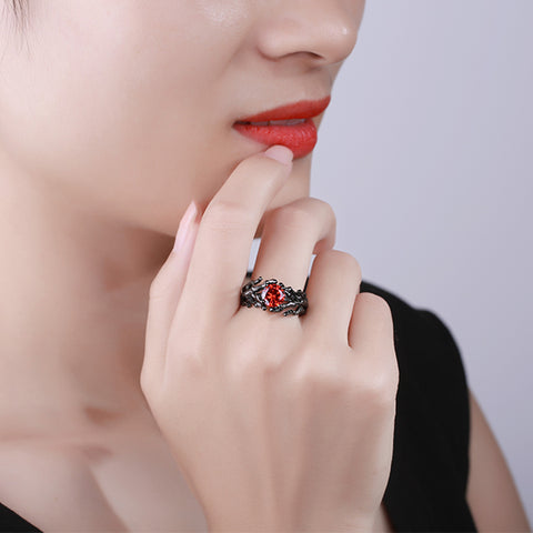 Branch Design Birthstone Black Plating Ring