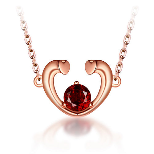 Red Garnet Heart Necklace In Rose Gold 18" Chain Jewelry Treasures