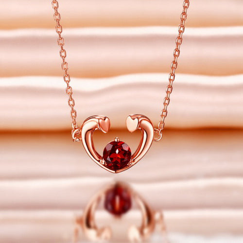 Red Garnet Heart Necklace In Rose Gold 18" Chain Jewelry Treasures