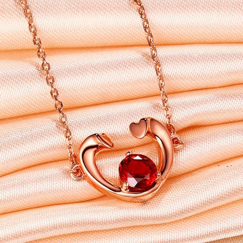 Red Garnet Heart Necklace In Rose Gold 18" Chain Jewelry Treasures