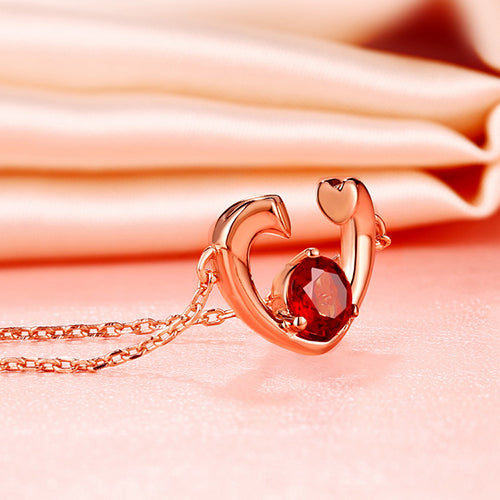 Red Garnet Heart Necklace In Rose Gold 18" Chain Jewelry Treasures