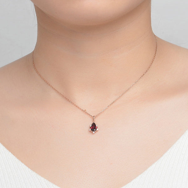 Natural Red Garnet Necklace In Rose Gold Jewelry Treasures