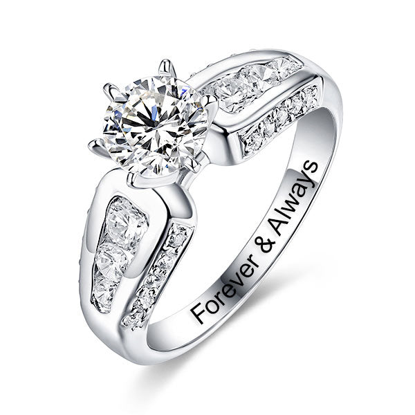 Engraved Round Gemstone Promise Ring In Silver Jewelry Treasures