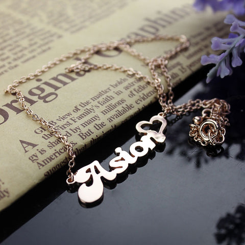 Personalized Name Necklace with Heart Rose Gold Jewelry Treasures