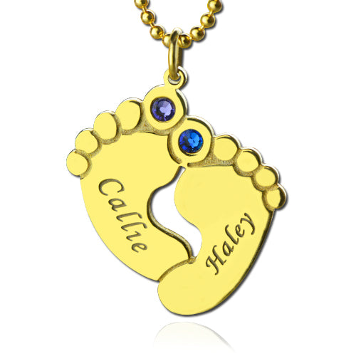 Personalized Baby Feet Name Necklace with Birthstone Silver Jewelry Treasures